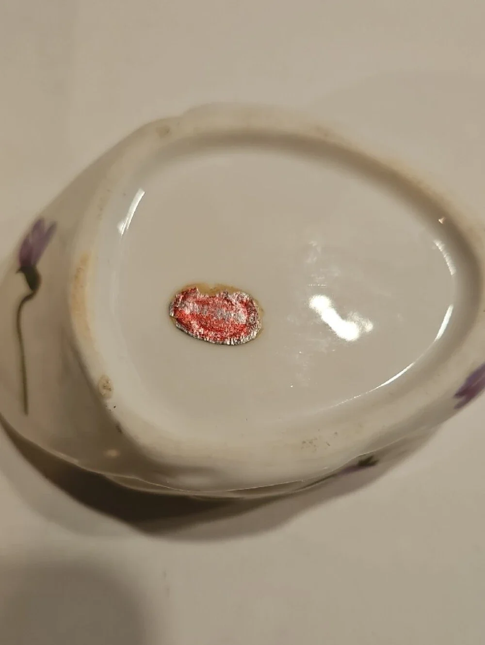 Fine Bone China Swan Trinket Box with Purple Floral Accents Hand Painted